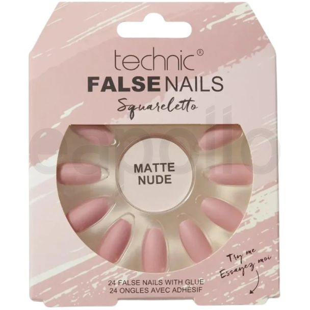 Technic False Nails With Glue – Squareletto Matte Nude