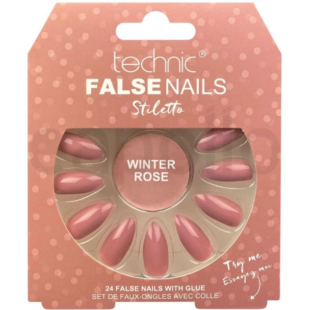 Technic False Nails With Glue – Stiletto Winter Rose