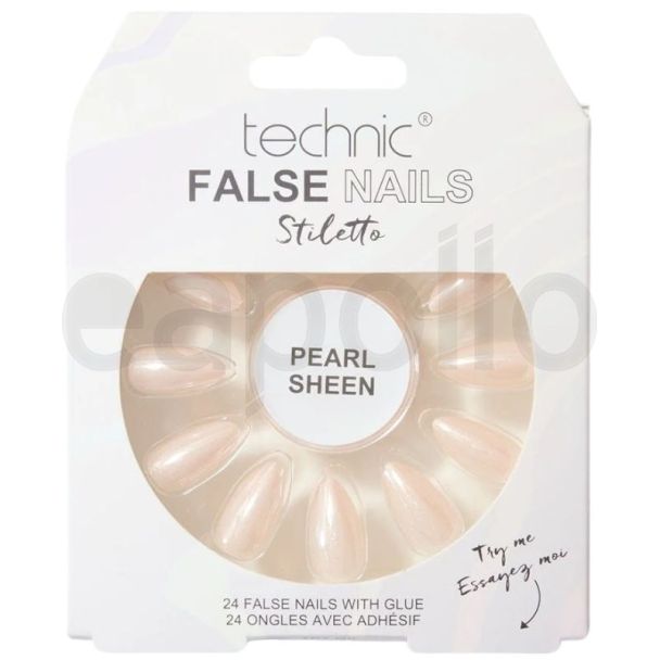 Technic False Nails With Glue – Stiletto Pearl Sheen 