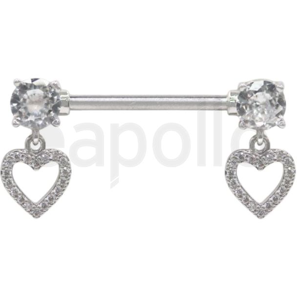Twin Heart Drop Nipple Bar – Clear Crystal 14mm