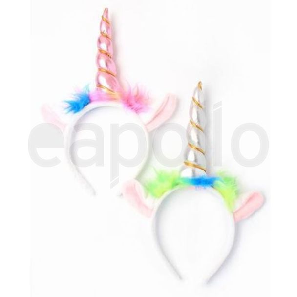 Unicorn Horn & Ears Headband With Neon Fur - Assorted Colours