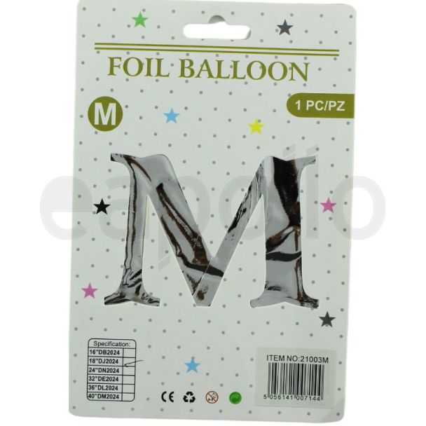 16" Letter "M" Air filled Foil Balloon - Silver
