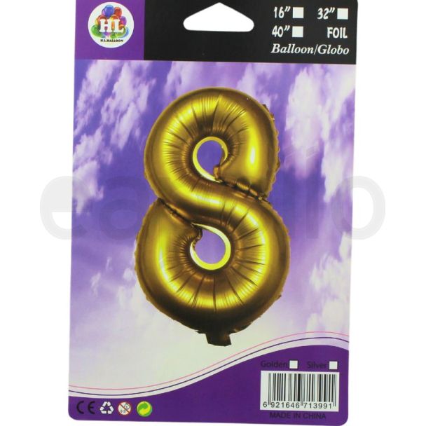 16" Number "8" Air filled Foil Balloon - Gold