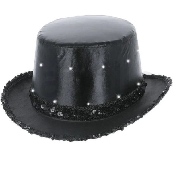 LED Light Up Metallic Top Hat - Black