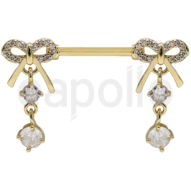Ribbon Nipple Bar with Clear Crystal Drops