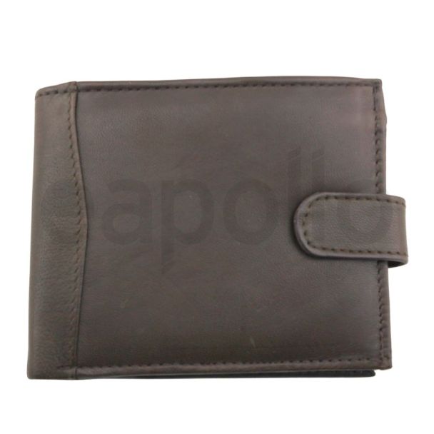 Leather RFID Trifold Wallet With Stud Closure - Brown