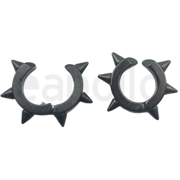 Black Spike Hoop Earrings with Hinged Closure