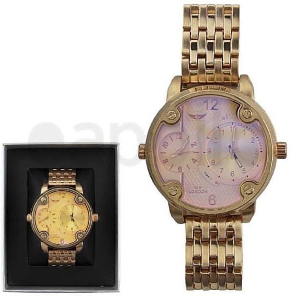 Wholesale Men's NY London Large Watch With Silver Bracelet - Rose Gold