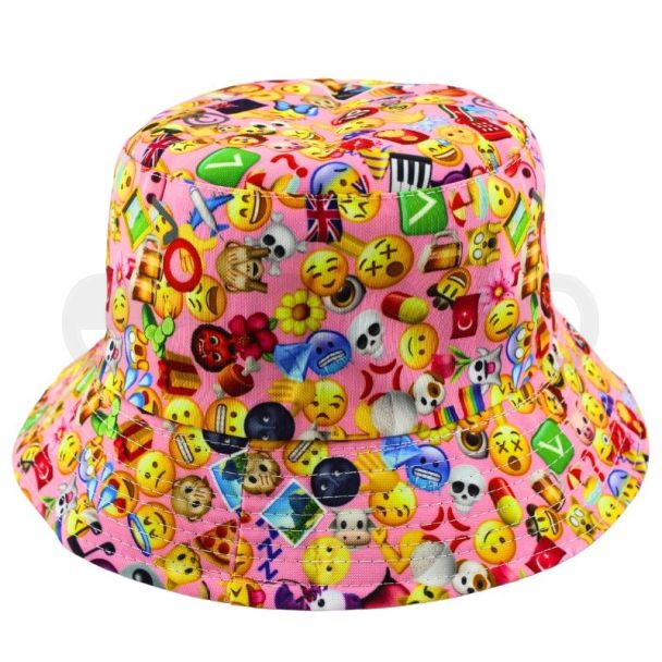 Adults Bucket Hat Multi Emoji Design - Pink