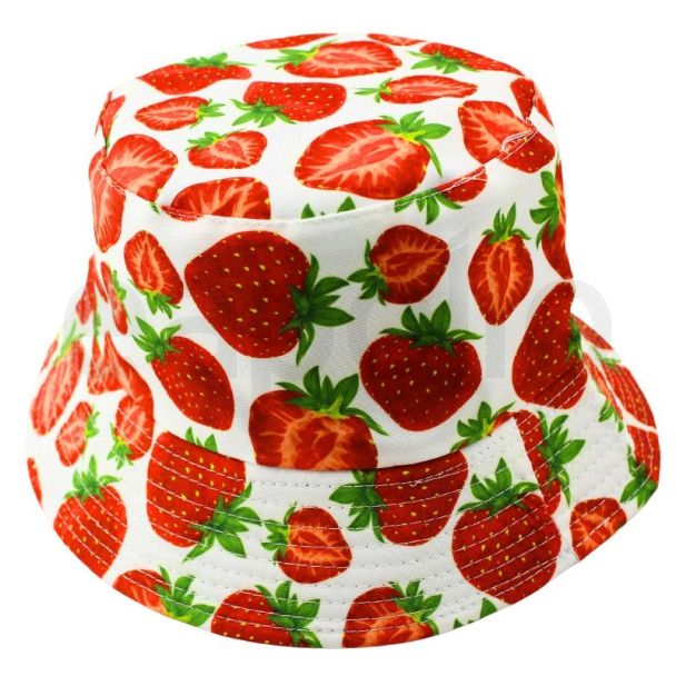 Adults Bucket Hat Strawberry Design - White
