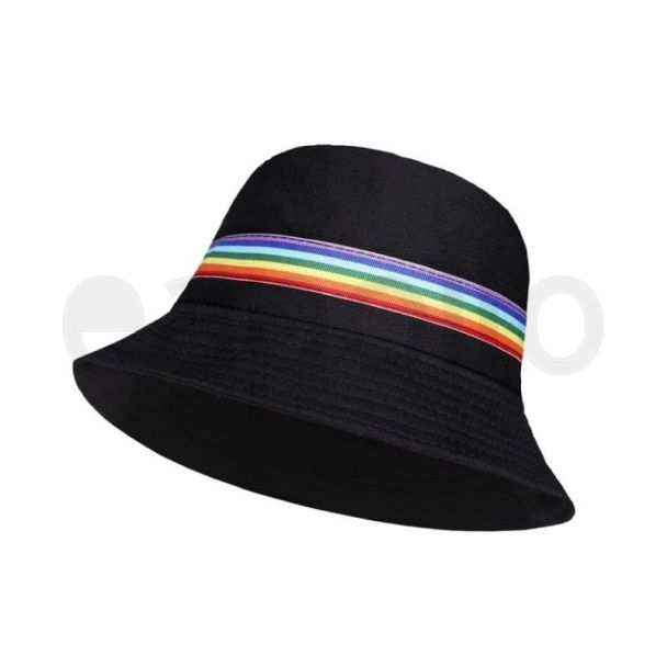 Adults Reversible Black Bucket Hat With Rainbow Stripe