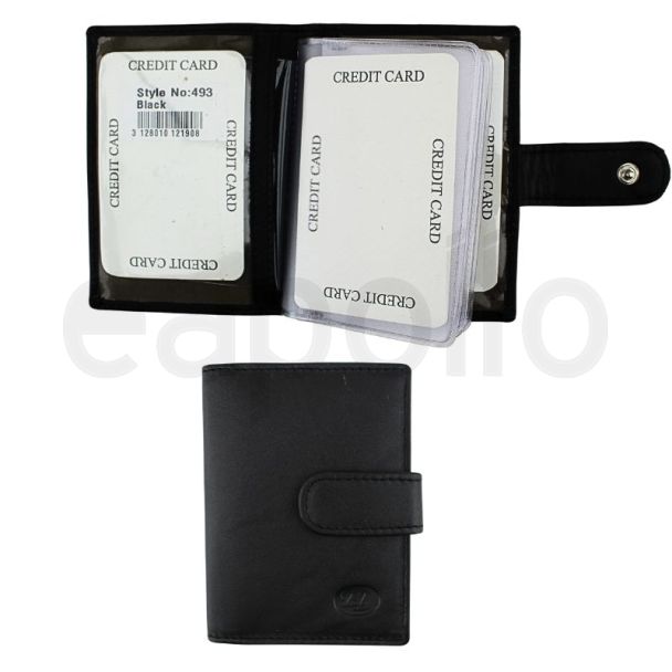 Wholesale Florentino Bifold Genuine Leather RFID Credit Card Holder With Stud Closure - Black
