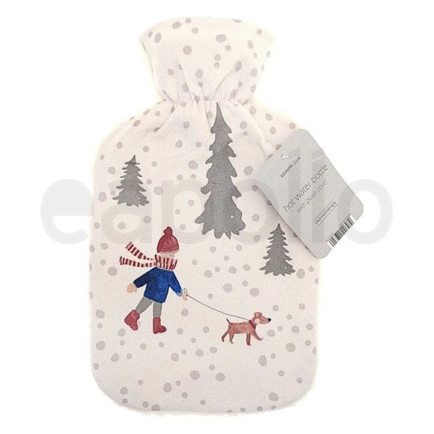 Wholesale Hot Water Bottles with Printed Plush Sherpa reverse Cover - Winter Walk