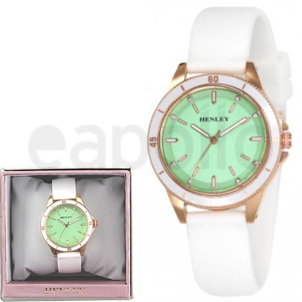 Wholesale Ladies Henley Silicone Strap Sports Watch - Aqua Green/White 