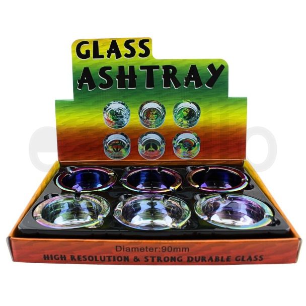 Wholesale Premium Round Rainbow Glass Ashtray - Assorted 