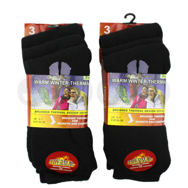 Ladies Brushed Thermal Ankle Socks (3 Pack) - Black