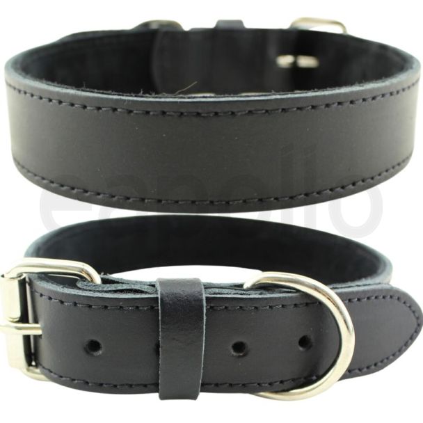 Wide Plain Leather Collar- Black (13-16'')
