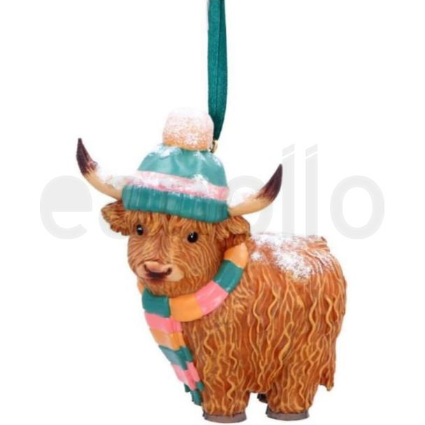 Winter Highland Cow Snowfall Hanging Ornament - 8.3cm