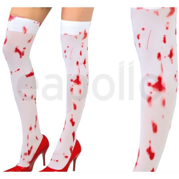 Women's White Tights with Blood Stain Design