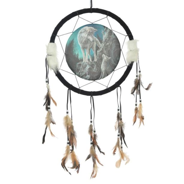 Acchiappasogni Grande 60 Cm Con Design Guidance Wolf Di Lisa Parker, Lupo, Decorazione Da Parete Etnica, Artigianale - 2
