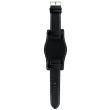 Military Style Black Oval Leather Bund Watch Strap - 22mm