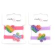 2pcs Rainbow Diamante Heart and Flower Jersey Elastics - 7mm x 2.5cm