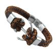 Men's Plaited Leather Bracelet "Anchor Design" - Brown