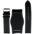 Military Style Black Oval Leather Bund Watch Strap - 22mm