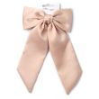 Nude Satin Hair Bow With Long Tails On Barrette Clip - 13cm