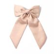 Nude Satin Hair Bow With Long Tails On Barrette Clip - 13cm