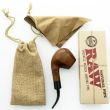 RAW Hand Carved Wooden Pipe with Pouch - 13cm