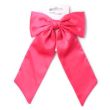 Fuchsia Pink Satin Hair Bow With Long Tails On Barrette Clip - 13cm