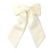 Ivory Satin Hair Bow With Long Tails On Barrette Clip - 13cm