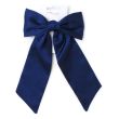 Navy Blue Satin Hair Bow With Long Tails On Barrette Clip - 13cm