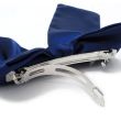 Navy Blue Satin Hair Bow With Long Tails On Barrette Clip - 13cm