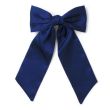 Navy Blue Satin Hair Bow With Long Tails On Barrette Clip - 13cm