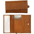 Wholesale Ladies Leather Key Holder Purse With Stud Closure Button - Tan