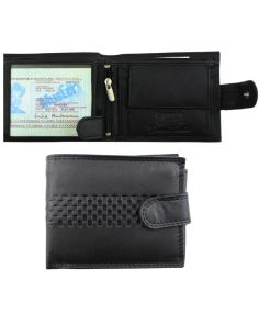 Genuine Leather RFID Embossed Trifold Wallet With Stud Closure - Black 