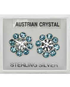 Silver Austrian Crystal Studs - Aqua (13mm)
