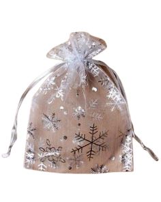 Wholesale Organza Gift Bag - Silver Snowflake Print (15x22cm)