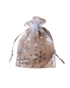 Wholesale Organza Gift Bag - Silver Snowflake Print (11x15cm)