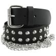Leather 2 Row Conical Studded Belt With Chain Black (M) Wholesale