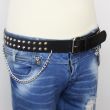 Leather 2 Row Conical Studded Belt With Chain Black (M) Supplier