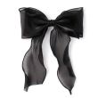 Black Chiffon Double Hair Bow with Tails on Barrette Clip - 15cm