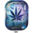 Blue Leaf Tin Storage Box with Removable Tray Lid (18cm x 14cm)