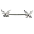 Butterfly Design Nipple Bar with Clear Crystal Gemstones - 14mm