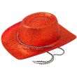 Cowboy Glitter Party Hat - Red