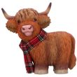 Highland Cow with Red Scottish Scarf Figurine - 11.5cm
