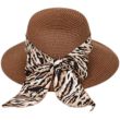 Ladies Short Brim Straw Sun Hat with Scarf Band - Assorted Colours