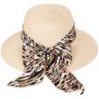 Ladies Short Brim Straw Sun Hat with Scarf Band - Assorted Colours